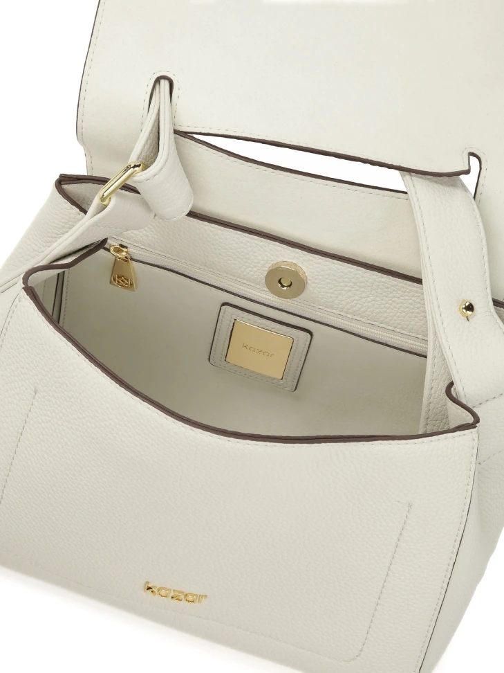 Kazar White Handbag With Flap In Embossed Pattern