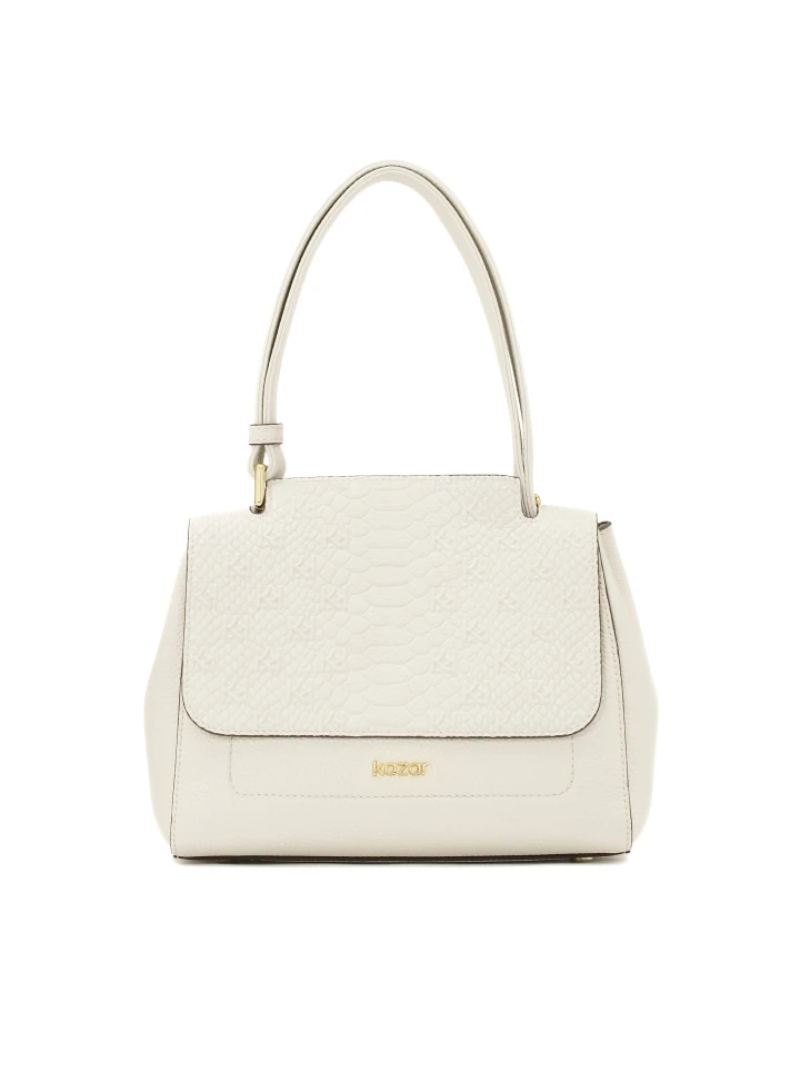 kazar White handbag with flap in embossed pattern