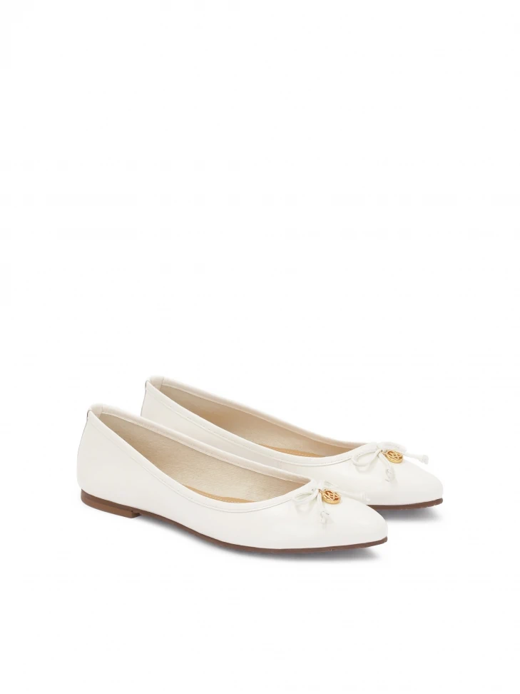 Kazar White Leather Ballerinas With Pendant