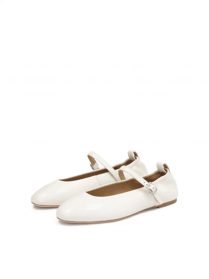 Kazar White Leather Ballerinas With Strap