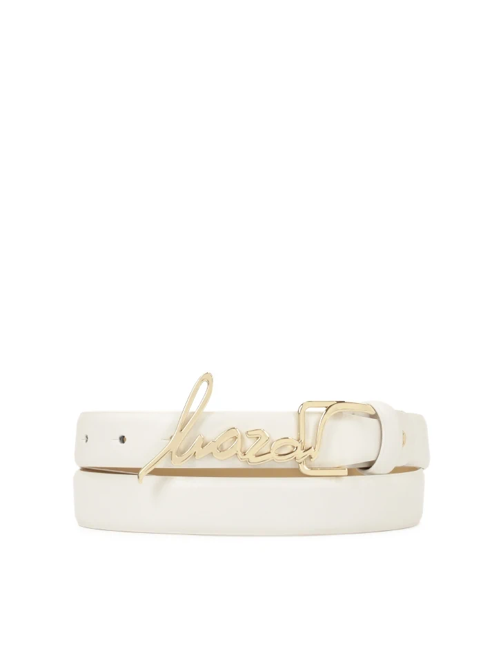 Kazar White Leather Belt With Logo Buckle