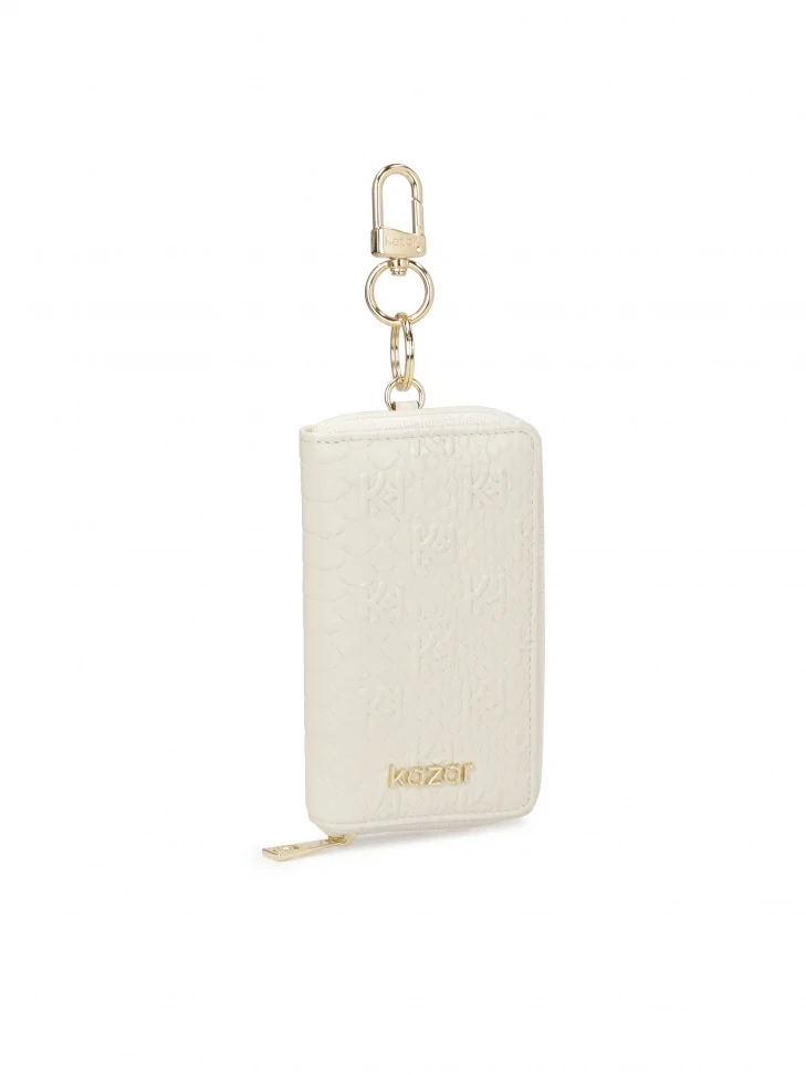 Kazar White Leather Card Case With Embossed Motif