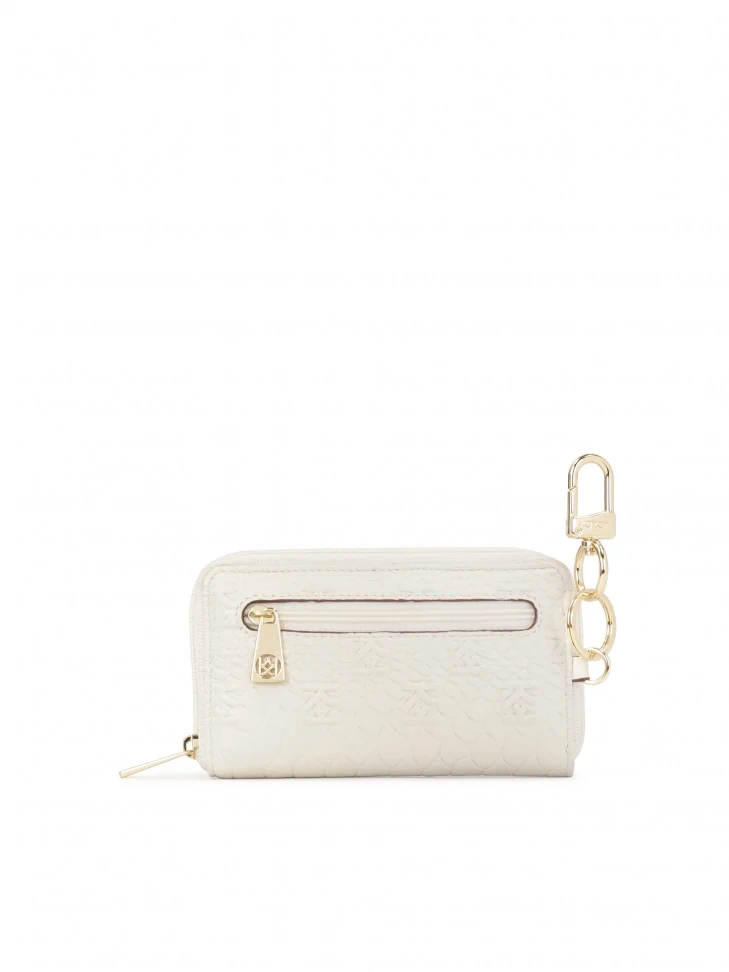 Kazar White Leather Card Case With Embossed Motif
