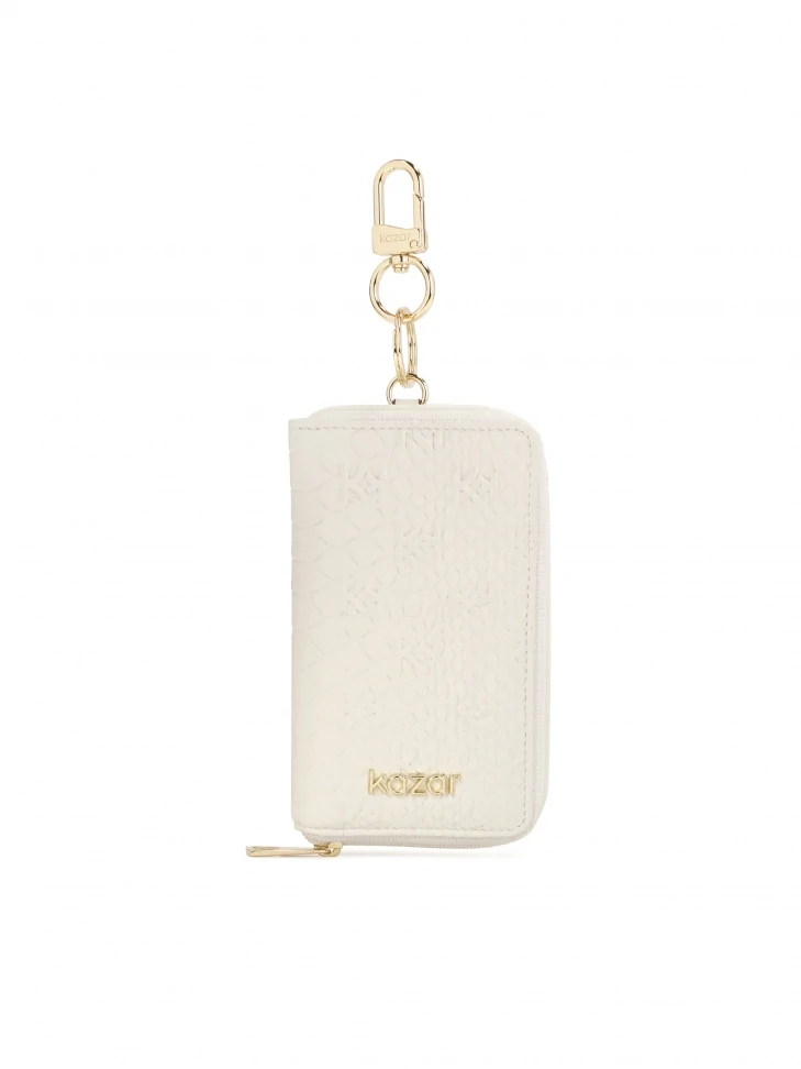 kazar White leather card case with embossed motif