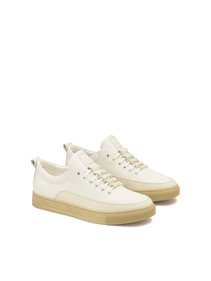 Kazar White Leather Sneakers On A Beige Sole