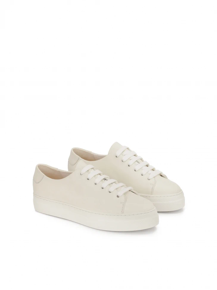Kazar White Leather Sneakers With A Simple Upper