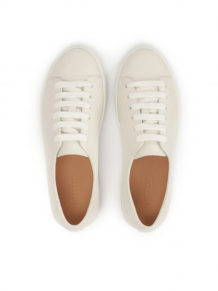 Kazar White Leather Sneakers With A Simple Upper