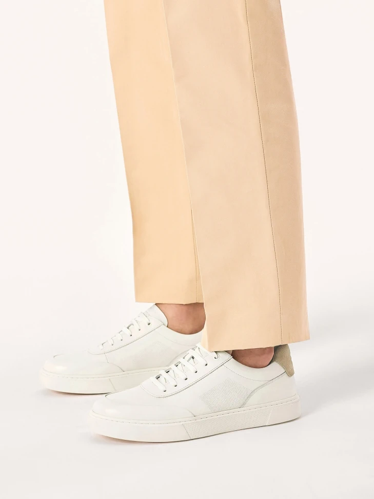 Kazar White Leather Sneakers With Beige Inset