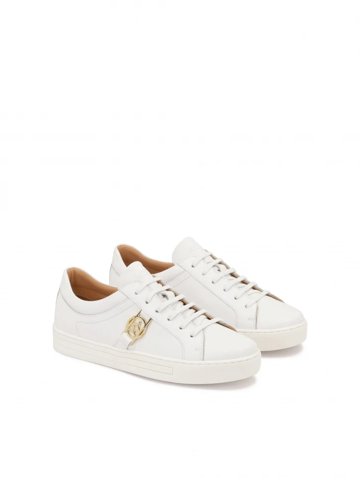 Kazar White Leather Sneakers With Golden Elements
