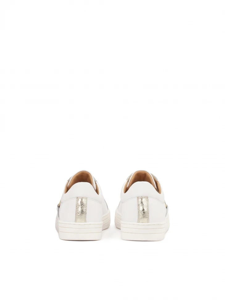 Kazar White Leather Sneakers With Golden Elements