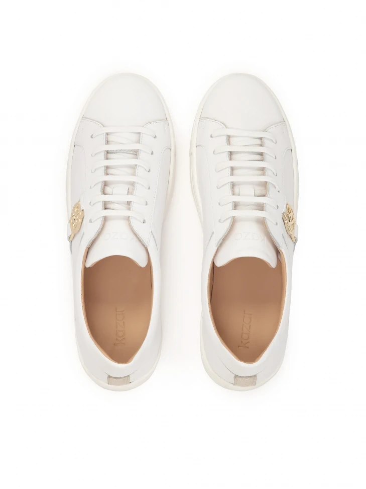 Kazar White Leather Sneakers With Golden Elements