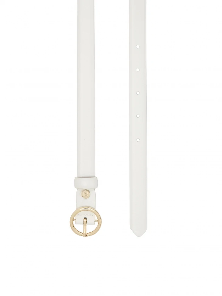 Kazar White Narrow Belt With Round Buckle