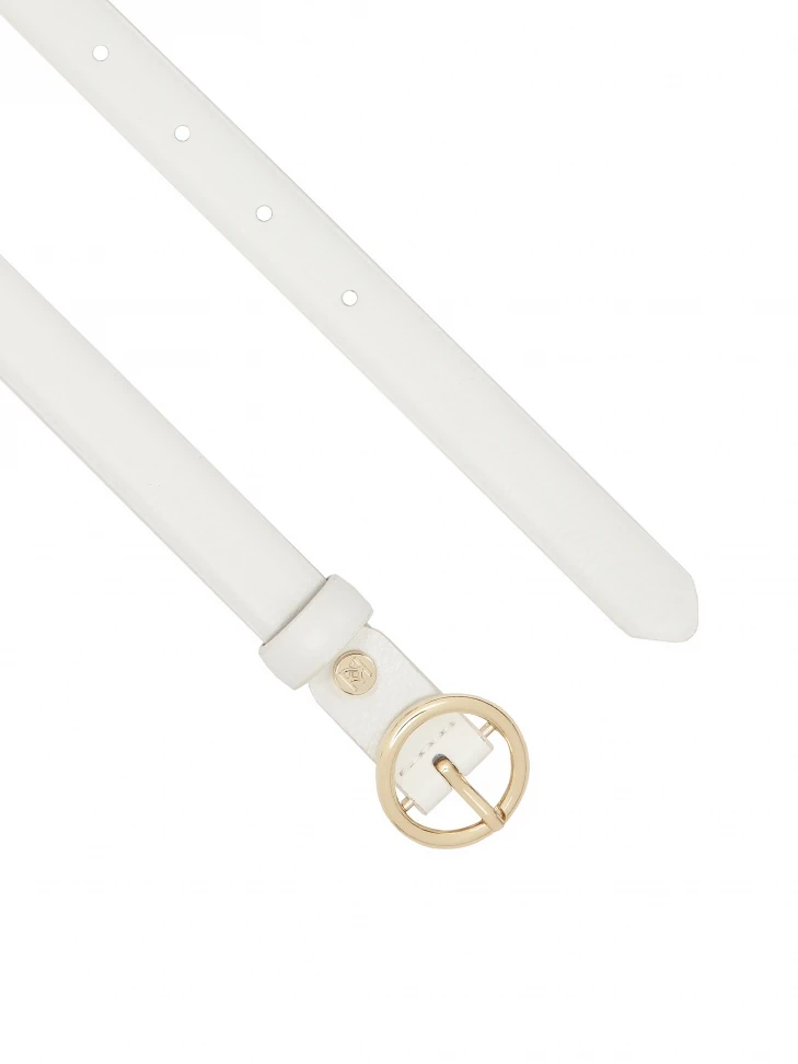 Kazar White Narrow Belt With Round Buckle
