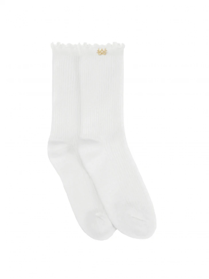 Kazar White Ribbed Socks With A Frill Trim