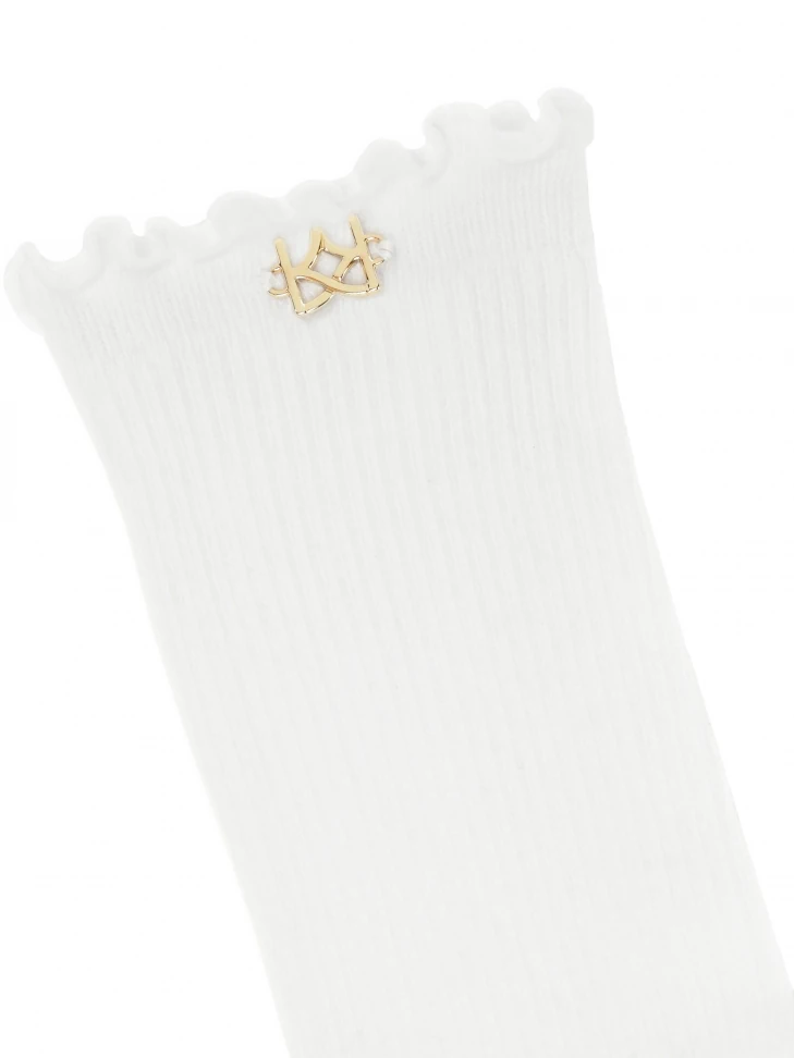 Kazar White Ribbed Socks With A Frill Trim