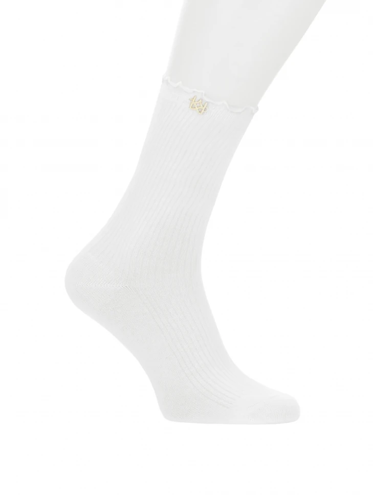 kazar White ribbed socks with a frill trim