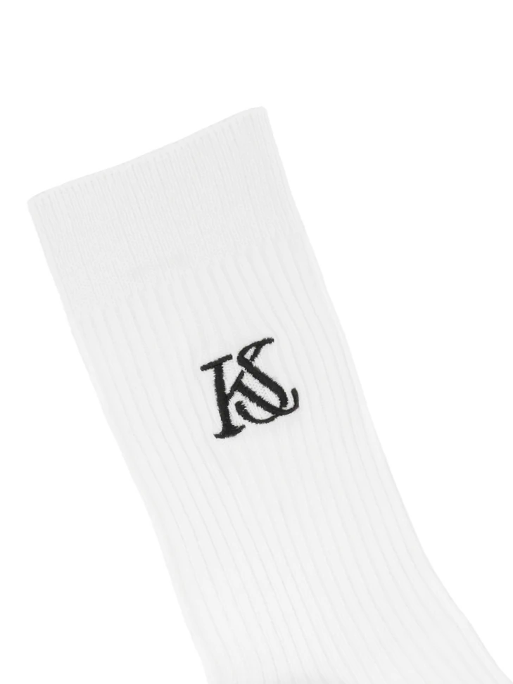 Kazar White Ribbed Socks With KAZAR STUDIO Logo