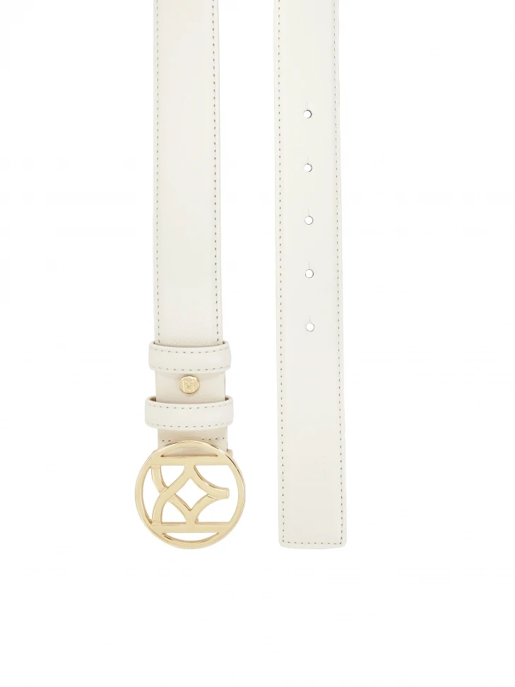 Kazar White Smooth Belt With Round Buckle