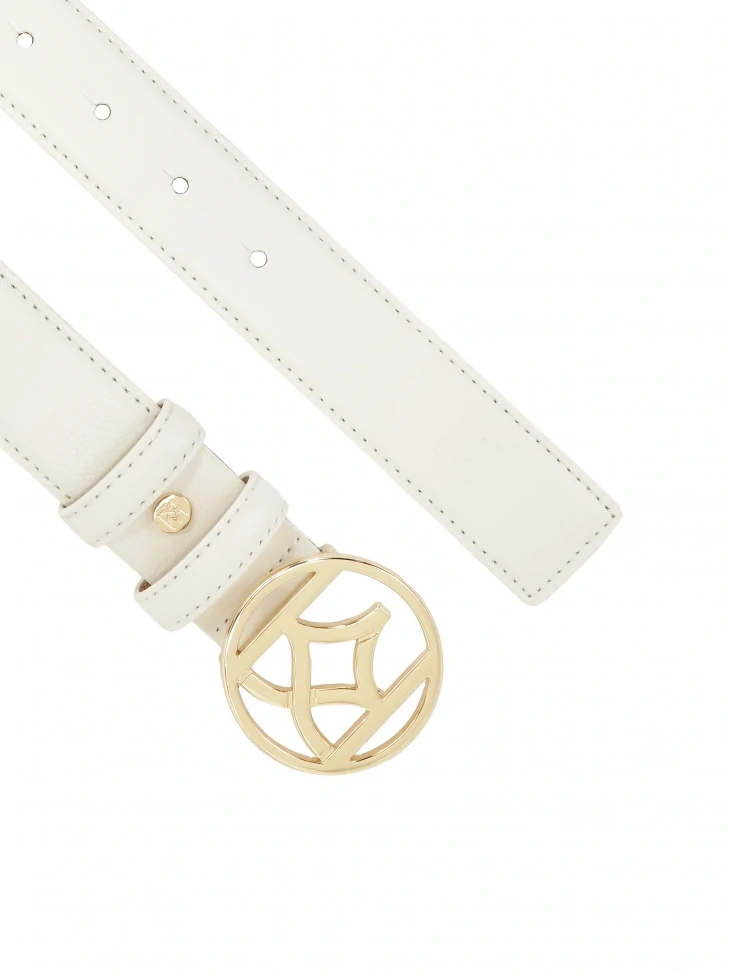 Kazar White Smooth Belt With Round Buckle
