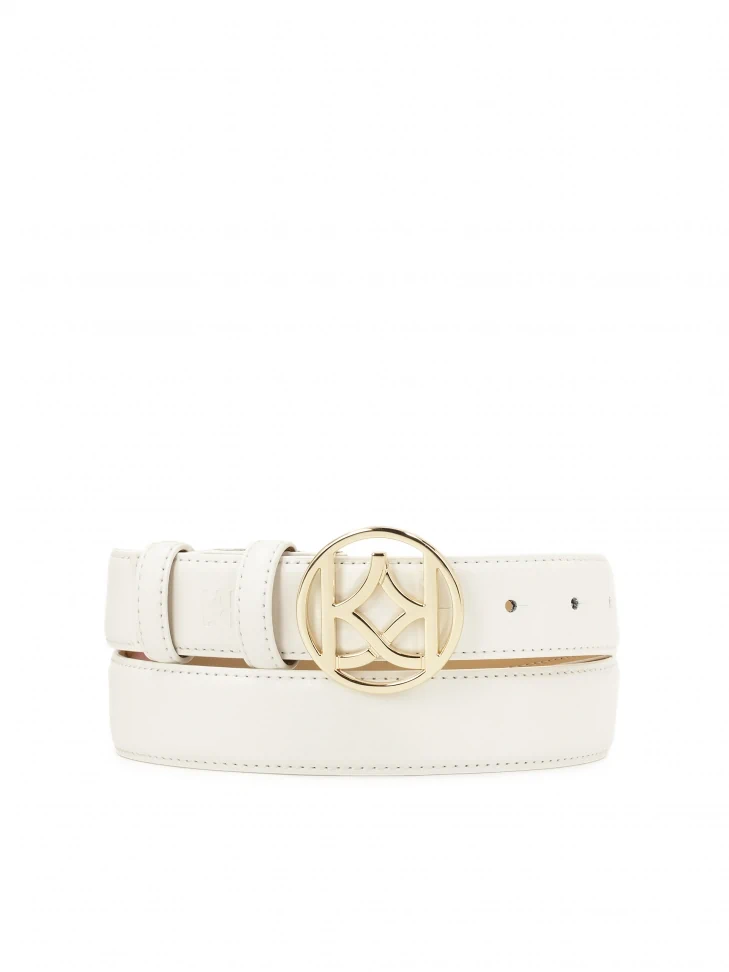 kazar White smooth belt with round buckle