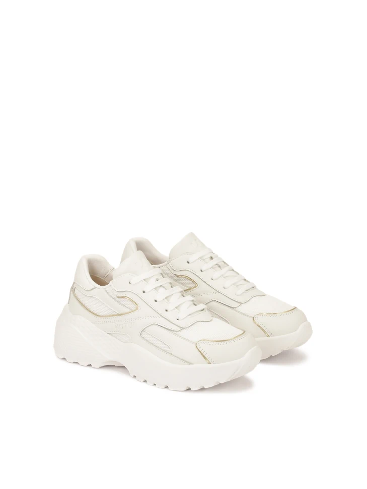 Kazar White Sneakers With Gold Trim