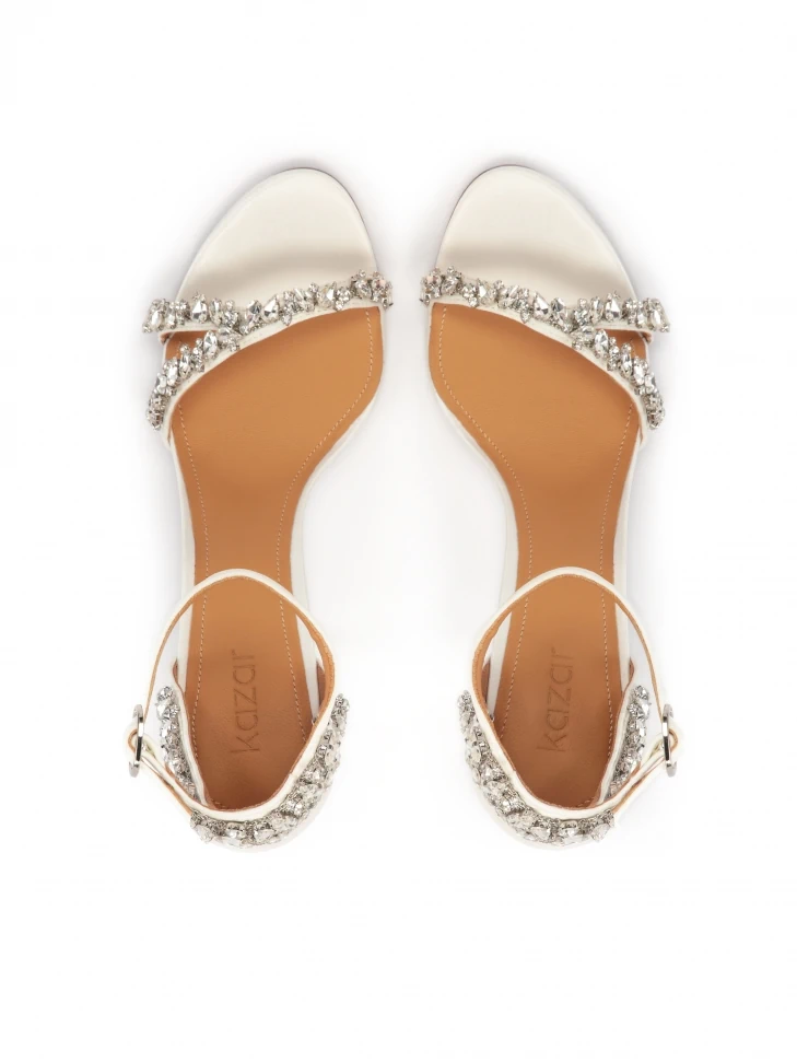 Kazar White Wedding Sandals Decorated With Zircons