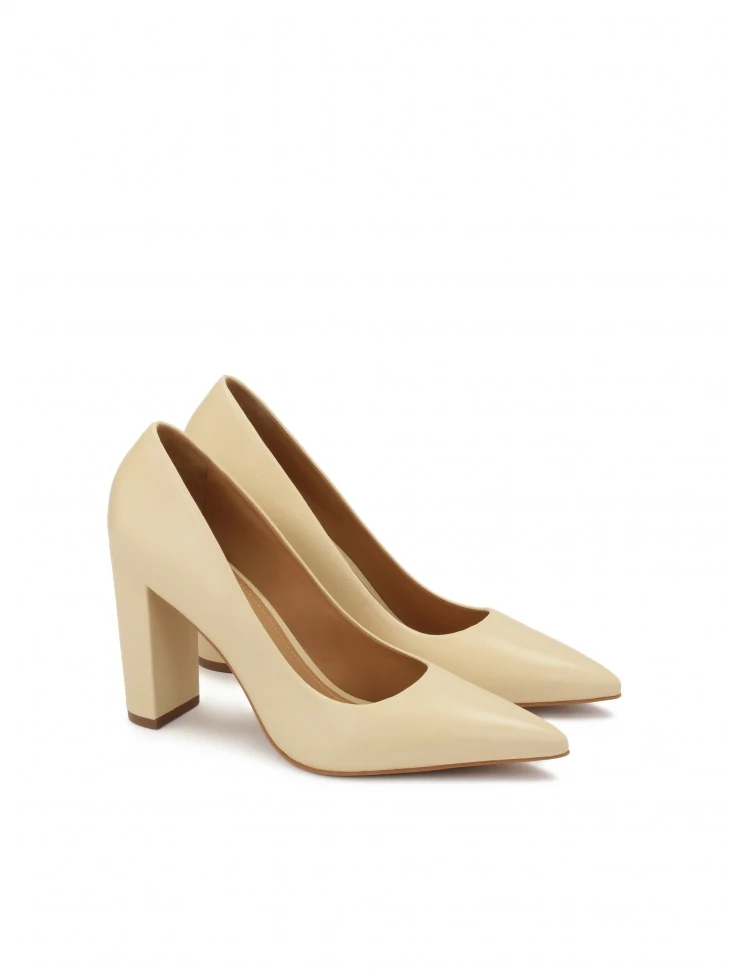 Kazar Wide Heel Pumps In Cream Color
