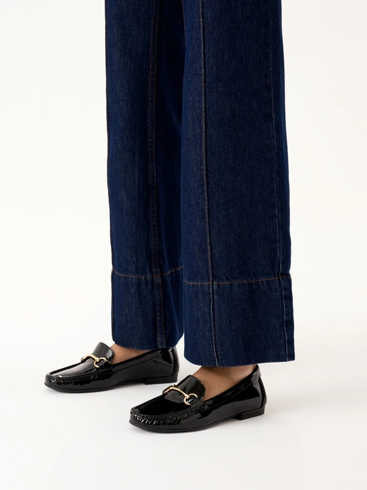 Kazar Women's Patent Leather Black Moccasins