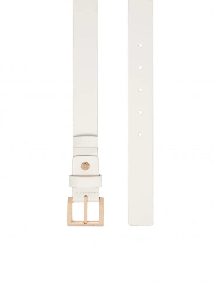 Kazar Women's White Leather Belt With Logo Buckle