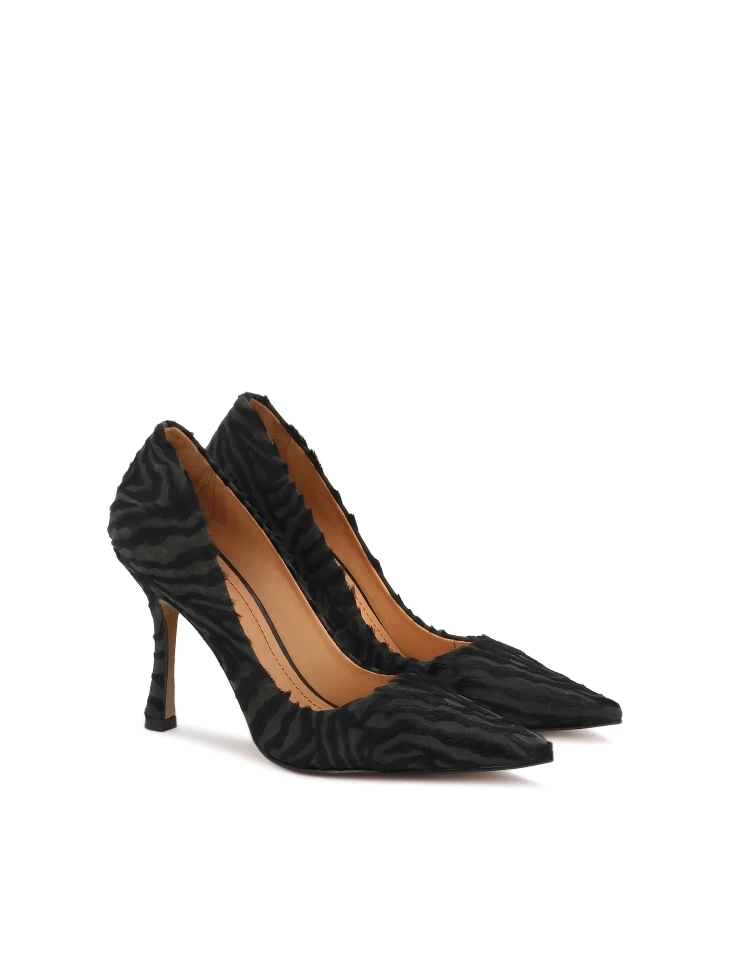Kazar Zebra Pattern Leather Pumps With Bristles