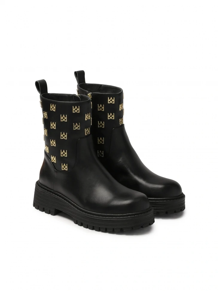 Kazar Zipper Boots Decorated With Metal Monograms