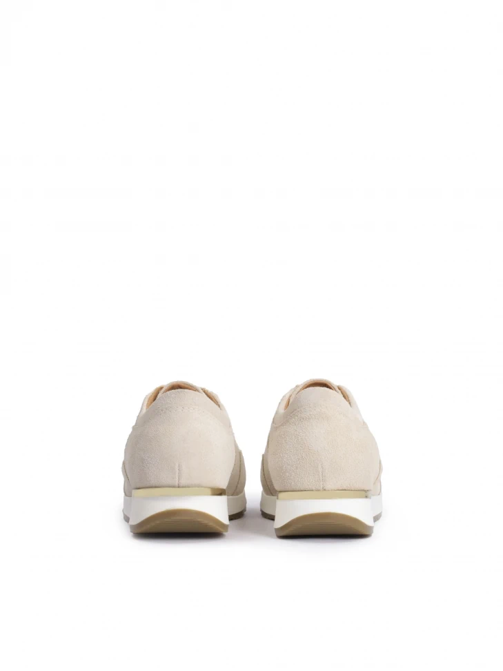 Kazar Ladies' Beige Suede Sneakers Decorated With A Monogram