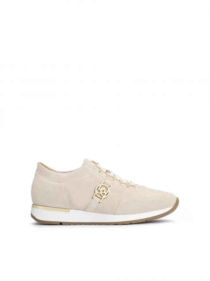 kazar Ladies' beige suede sneakers decorated with a monogram