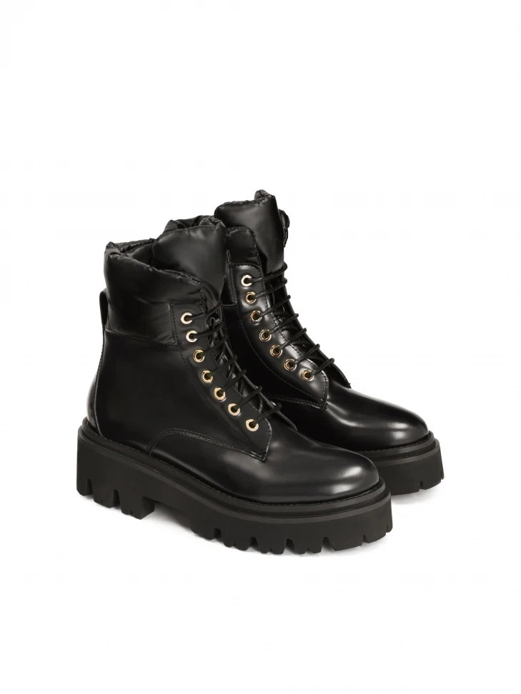 Kazar Ladies’ Leather Flat Ankle Boots With Strap Decorated With Metal Letters
