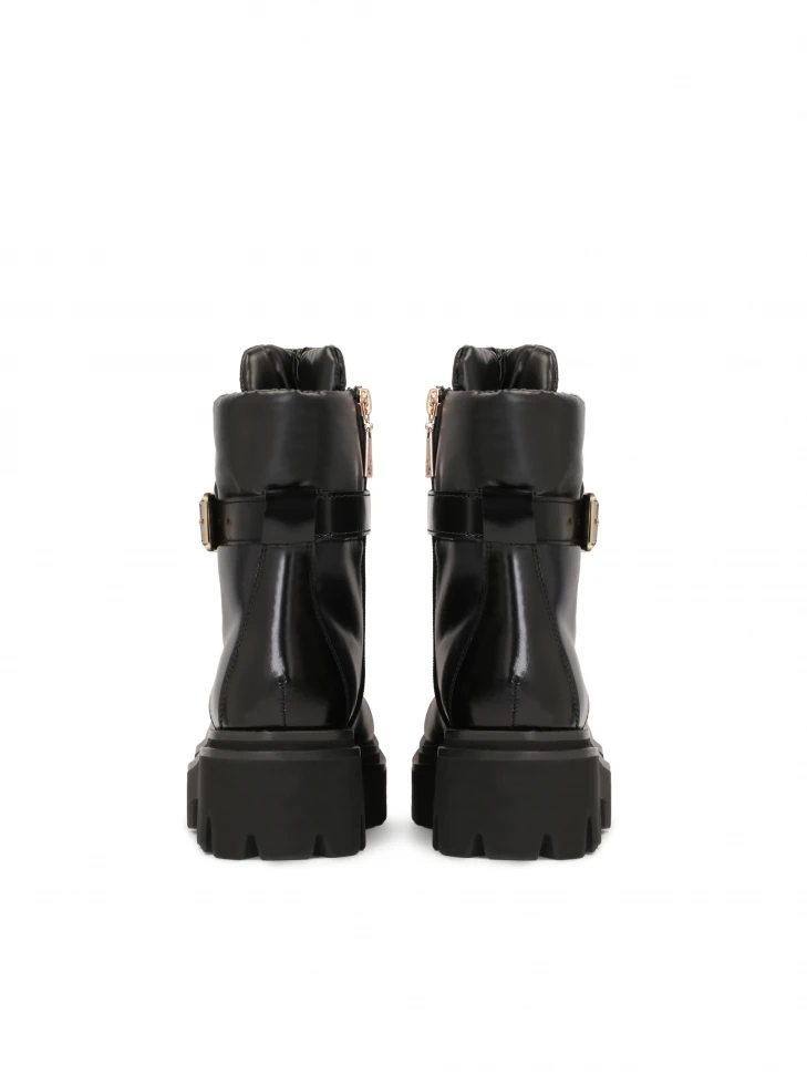 Kazar Ladies’ Leather Flat Ankle Boots With Strap Decorated With Metal Letters