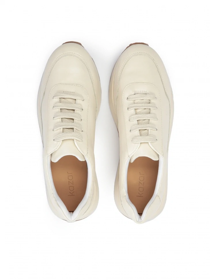 Kazar Ladies’ Off-white Leather Sneakers With A Comfortable Construction