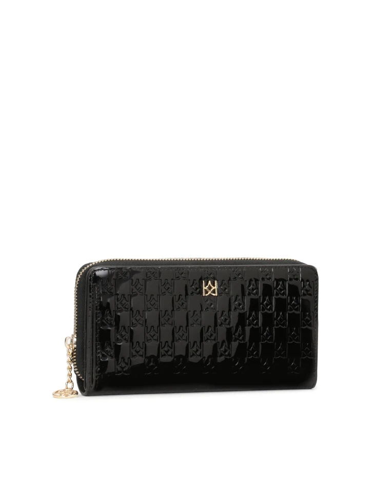 Kazar Large Black Patent Leather Wallet With Embossed Design