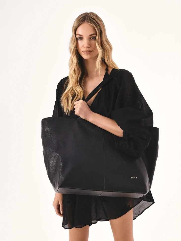 Kazar Large Black Shoulder Bag With Detachable Pouch