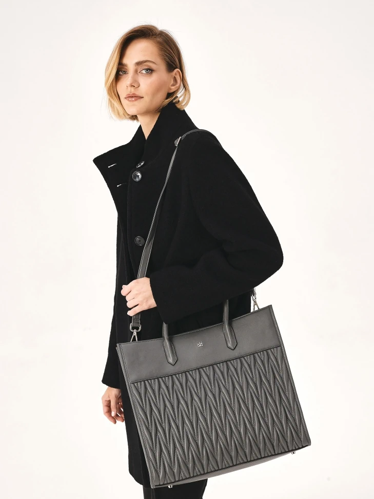 Kazar Large Gray Handbag With Handles And Quilted Body