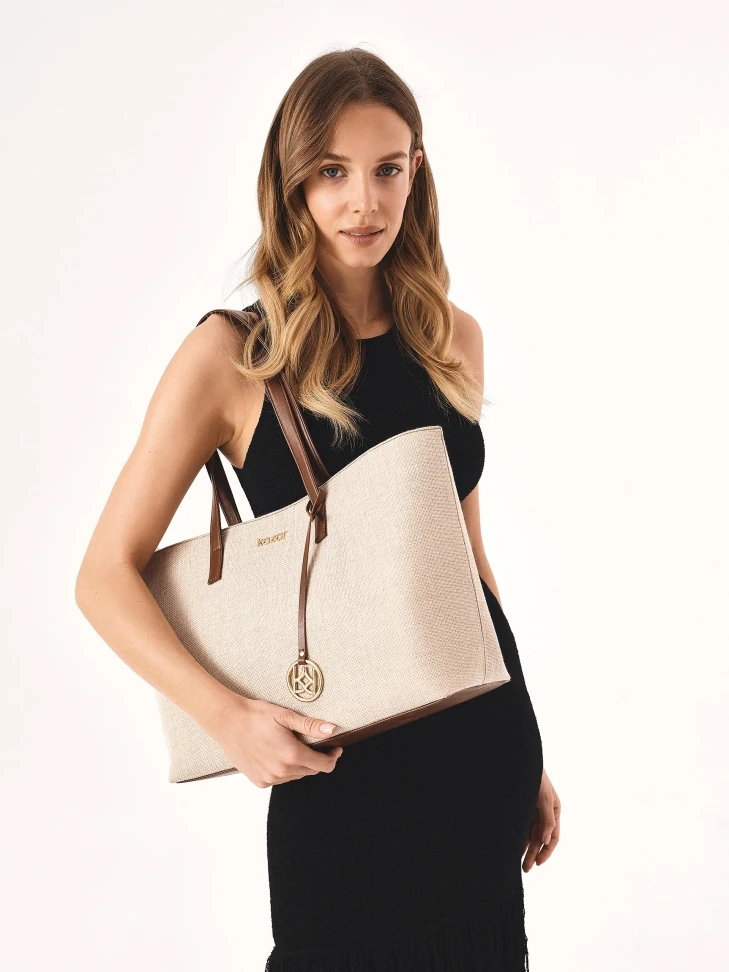 Kazar Large Handbag Made Of Canvas Fabric And Natural Leather