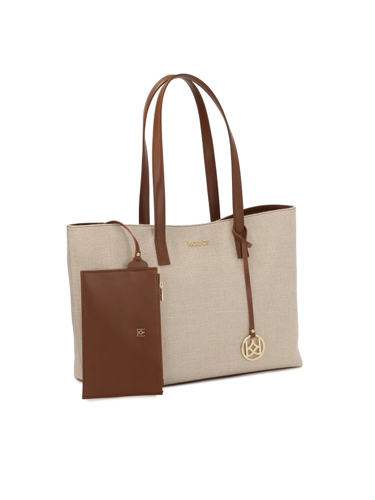 Kazar Large Handbag Made Of Canvas Fabric And Natural Leather
