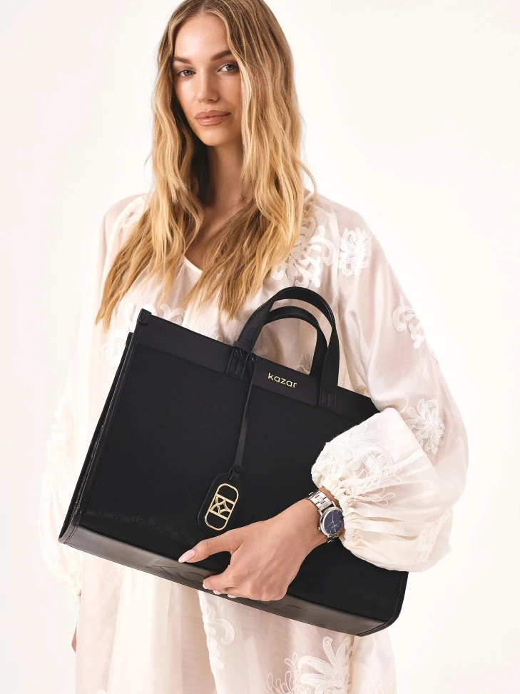 Kazar Large Handbag Made Of Fabric And Natural Leather