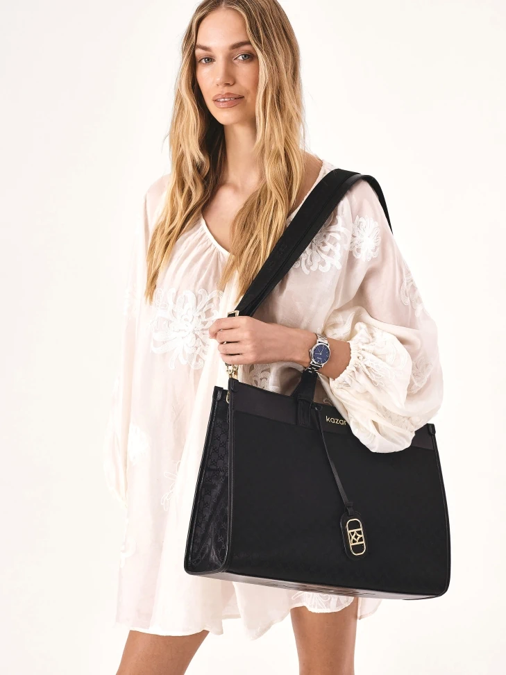 Kazar Large Handbag Made Of Fabric And Natural Leather