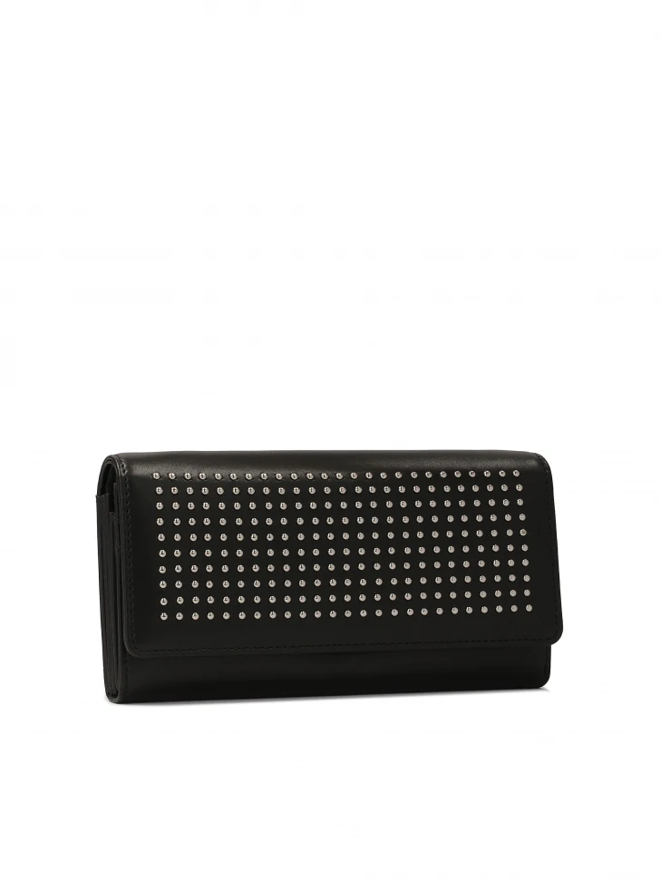 Kazar Large Leather Wallet Decorated With Silver Rhinestones
