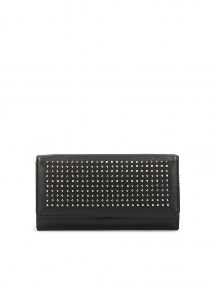 kazar Large leather wallet decorated with silver rhinestones