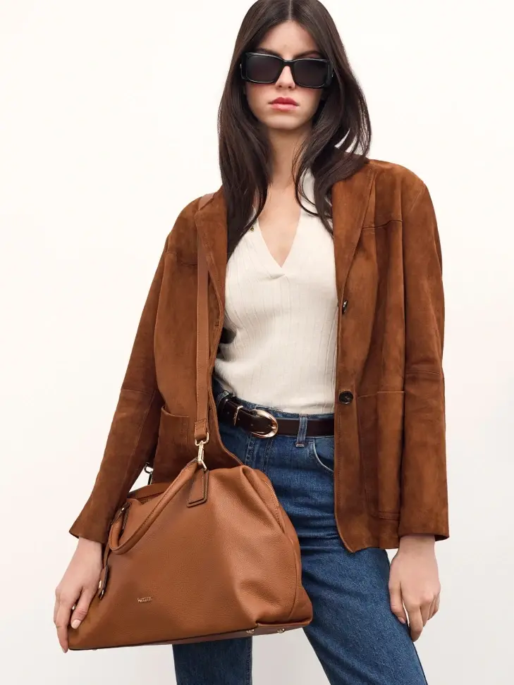 Kazar Large Light Brown Handbag With Two Handles And A Strap