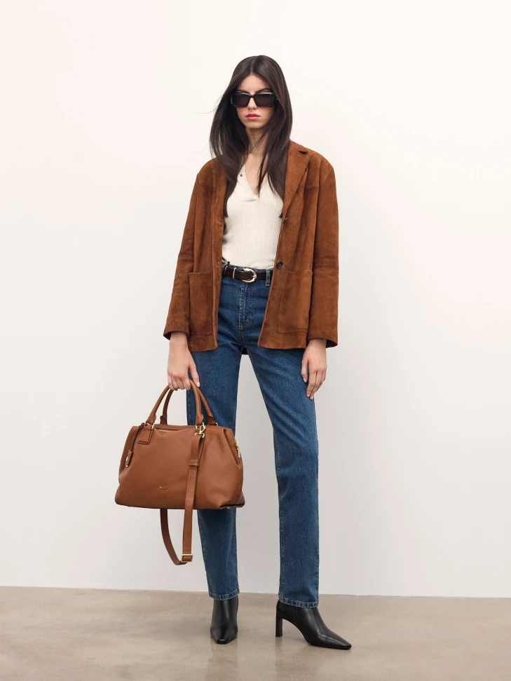 Kazar Large Light Brown Handbag With Two Handles And A Strap