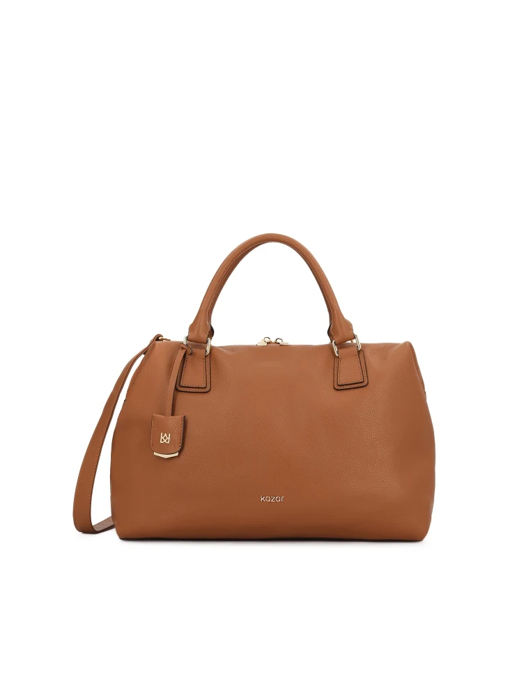 kazar Large light brown handbag with two handles and a strap