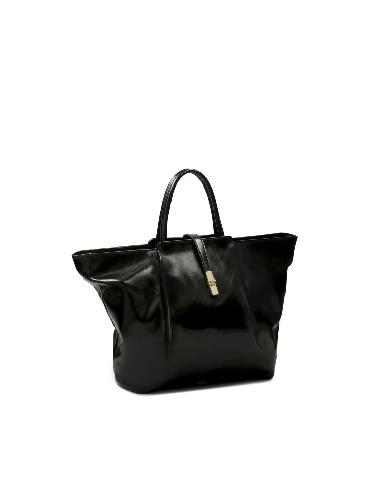 Kazar Large Natural Leather Handbag With Glossy Finish