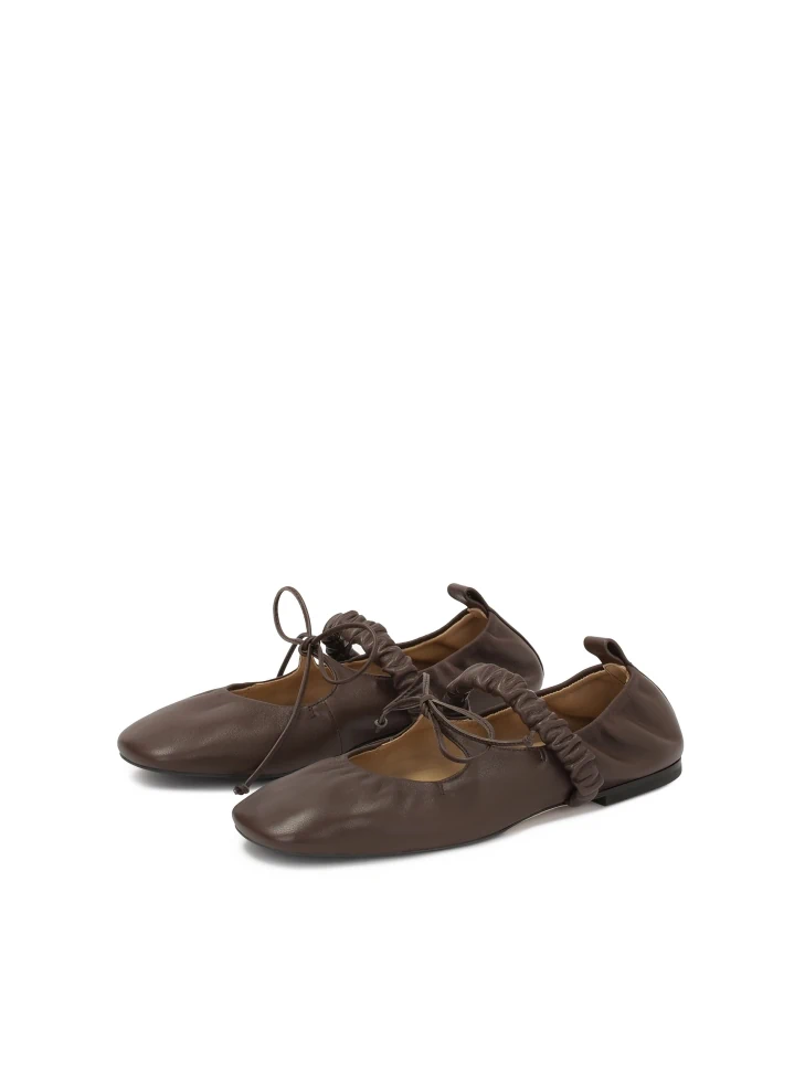 Kazar Leather Ballerinas With Binding And Crinkle Strap